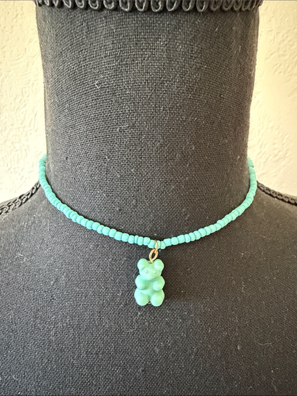 Handmade Turquoise Gummy Bear Beaded Choker Necklace
